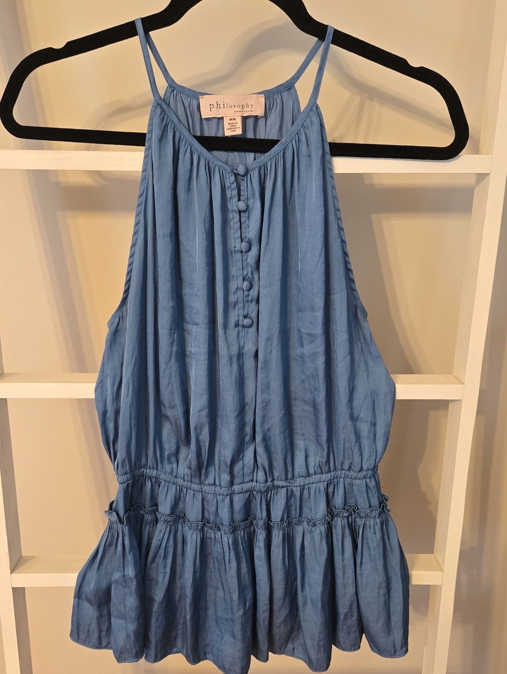 Philosophy Light Blue Sleeveless Button-Front Ruffle Hem Tank